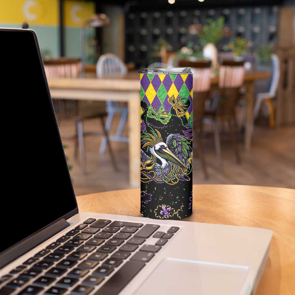Mardi Gras Pelican Skinny Tumbler On Tuesdays We Wear Beads - Wonder Print Shop