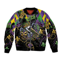 Mardi Gras Pelican Sleeve Zip Bomber Jacket On Tuesdays We Wear Beads - Wonder Print Shop