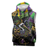 Mardi Gras Pelican Sleeveless Hoodie On Tuesdays We Wear Beads - Wonder Print Shop