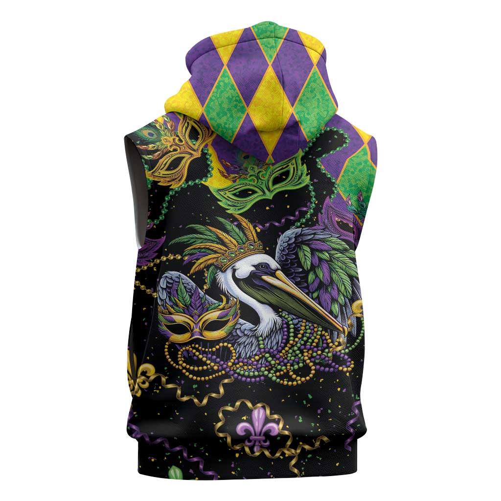 Mardi Gras Pelican Sleeveless Hoodie On Tuesdays We Wear Beads - Wonder Print Shop