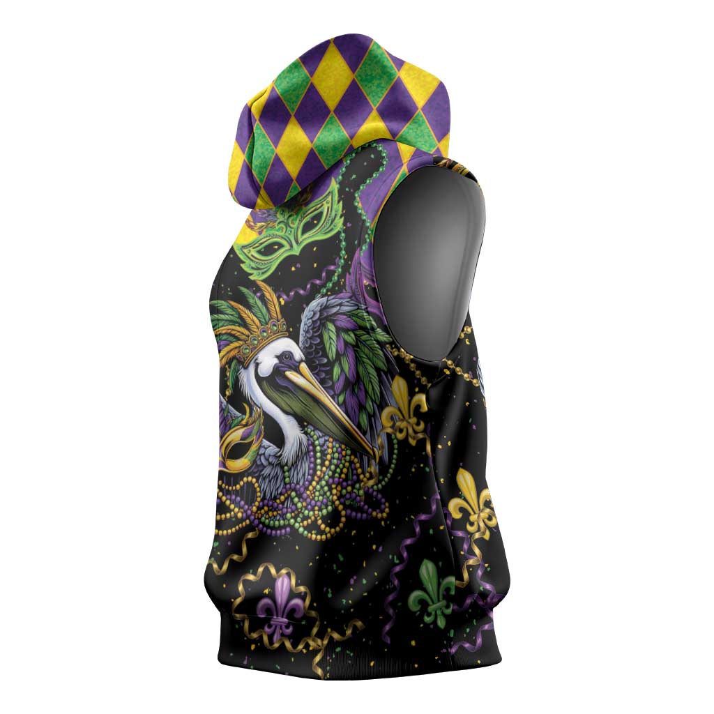 Mardi Gras Pelican Sleeveless Hoodie On Tuesdays We Wear Beads - Wonder Print Shop