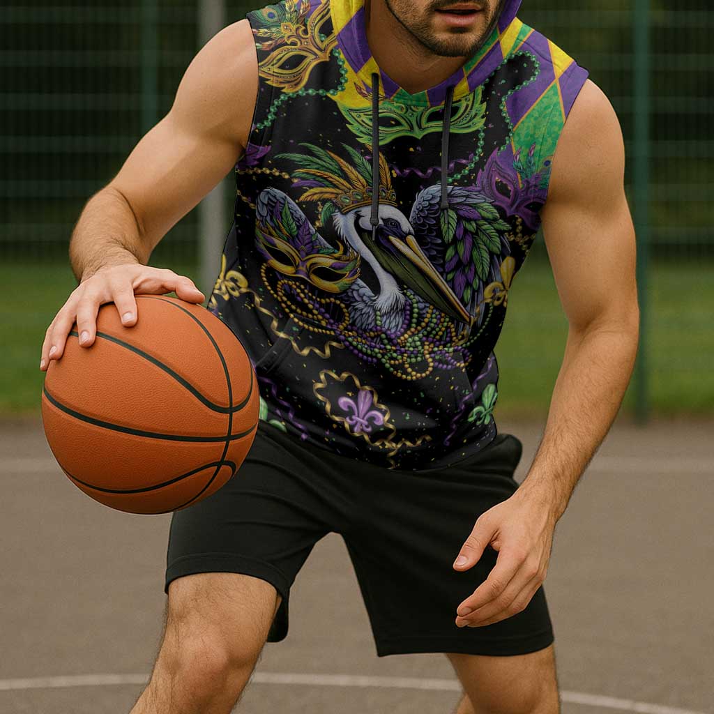 Mardi Gras Pelican Sleeveless Hoodie On Tuesdays We Wear Beads - Wonder Print Shop