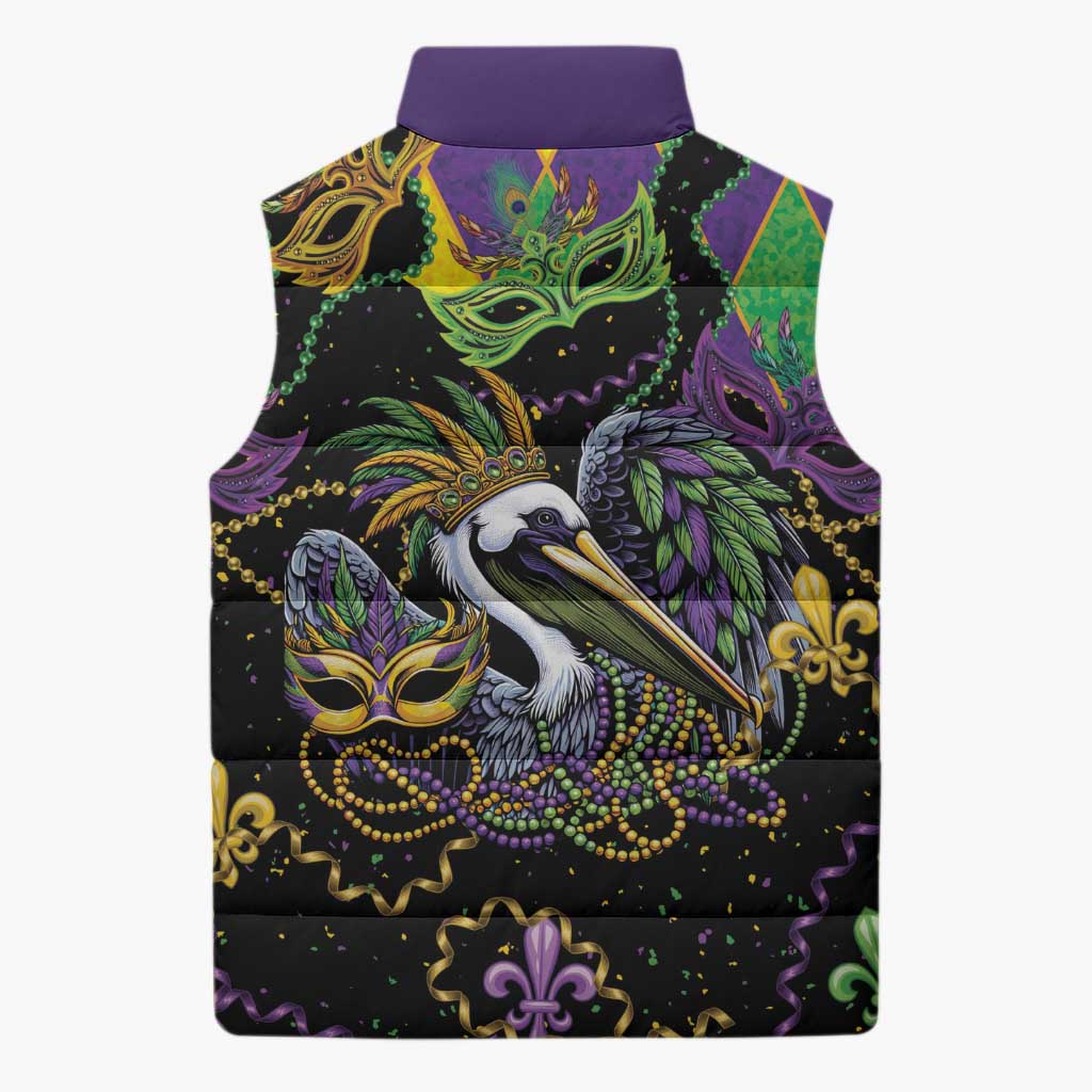Mardi Gras Pelican Sleeveless Puffer Jacket On Tuesdays We Wear Beads - Wonder Print Shop