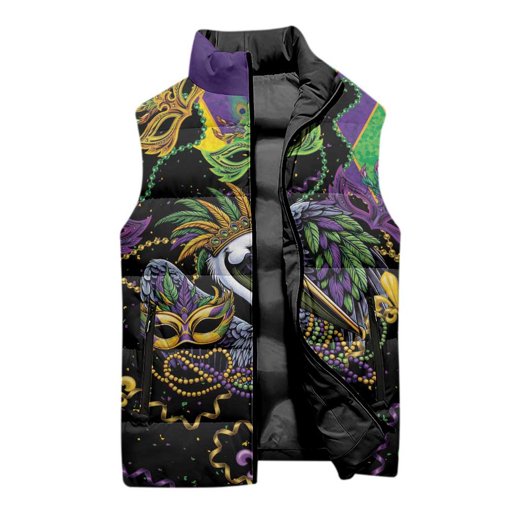 Mardi Gras Pelican Sleeveless Puffer Jacket On Tuesdays We Wear Beads - Wonder Print Shop