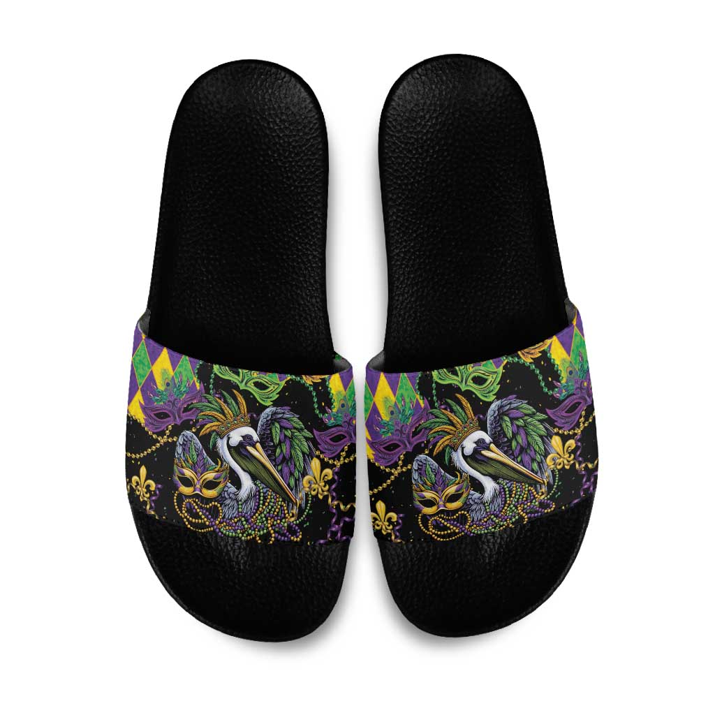 Mardi Gras Pelican Slide Sandals On Tuesdays We Wear Beads - Wonder Print Shop