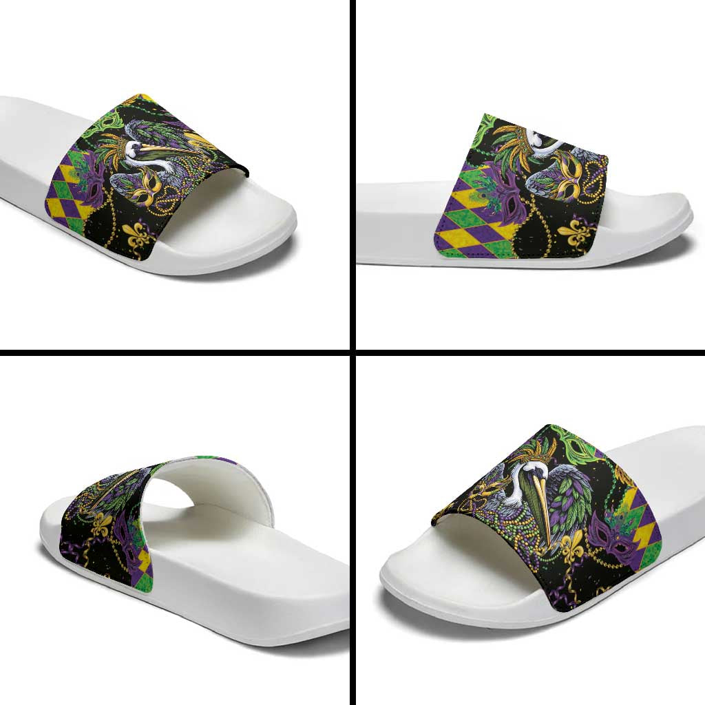 Mardi Gras Pelican Slide Sandals On Tuesdays We Wear Beads - Wonder Print Shop