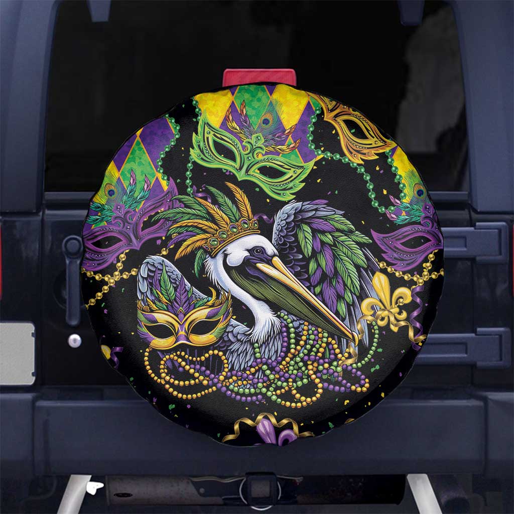 Mardi Gras Pelican Spare Tire Cover On Tuesdays We Wear Beads - Wonder Print Shop