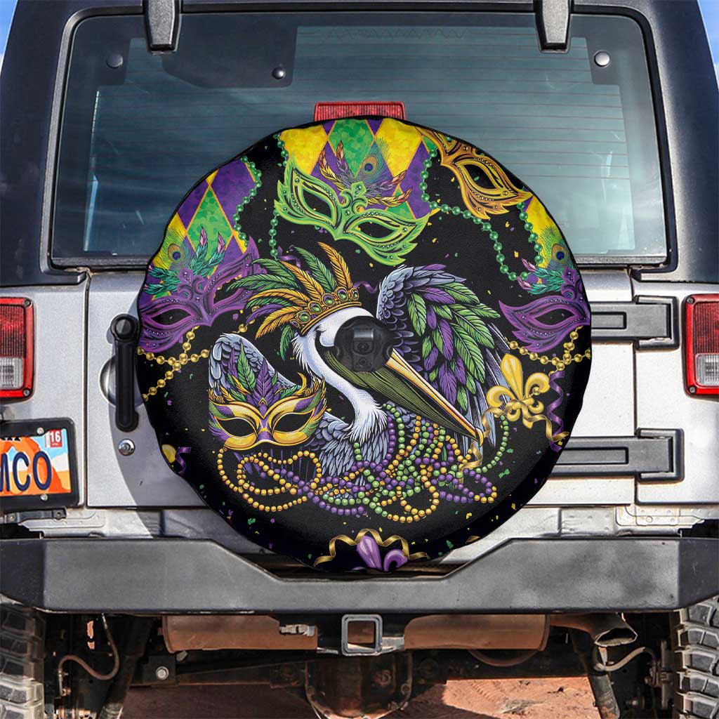 Mardi Gras Pelican Spare Tire Cover On Tuesdays We Wear Beads - Wonder Print Shop