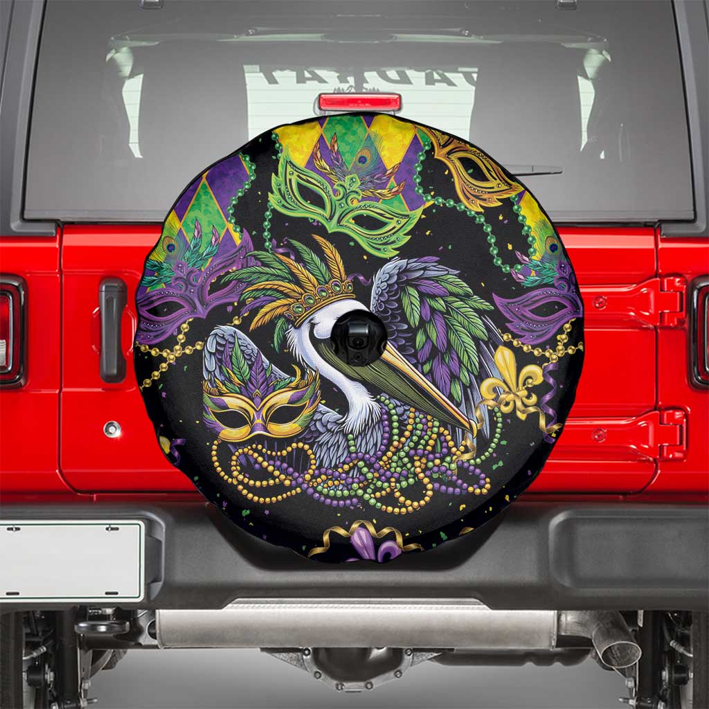 Mardi Gras Pelican Spare Tire Cover On Tuesdays We Wear Beads - Wonder Print Shop