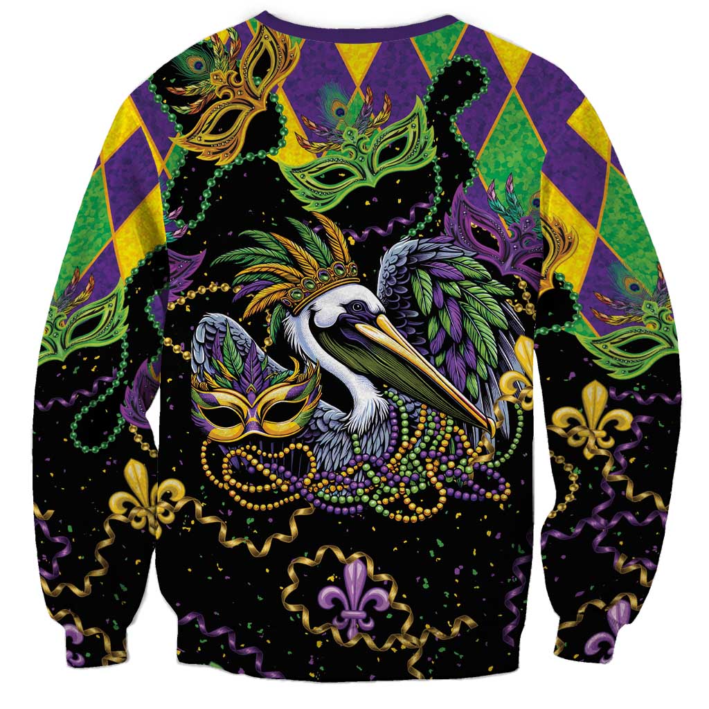 Mardi Gras Pelican Sweatshirt On Tuesdays We Wear Beads - Wonder Print Shop