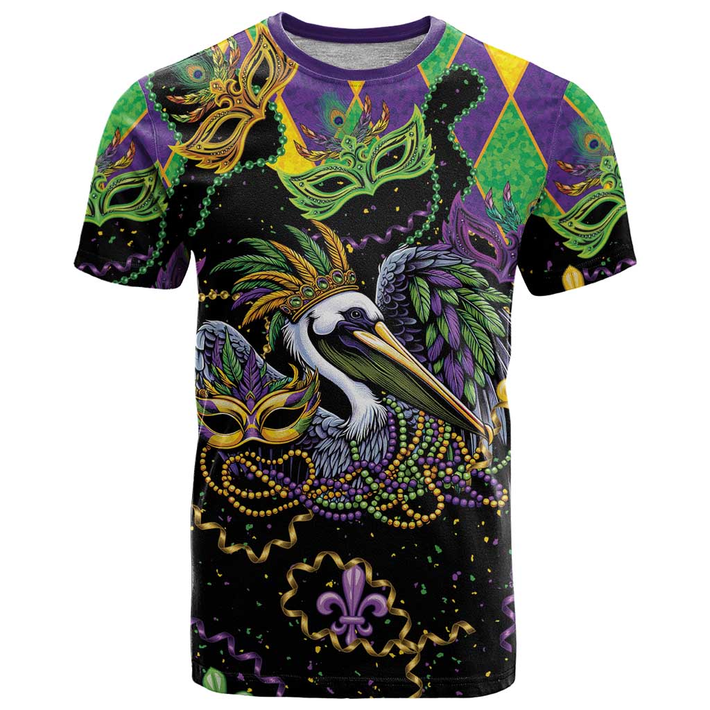 Mardi Gras Pelican T Shirt On Tuesdays We Wear Beads - Wonder Print Shop