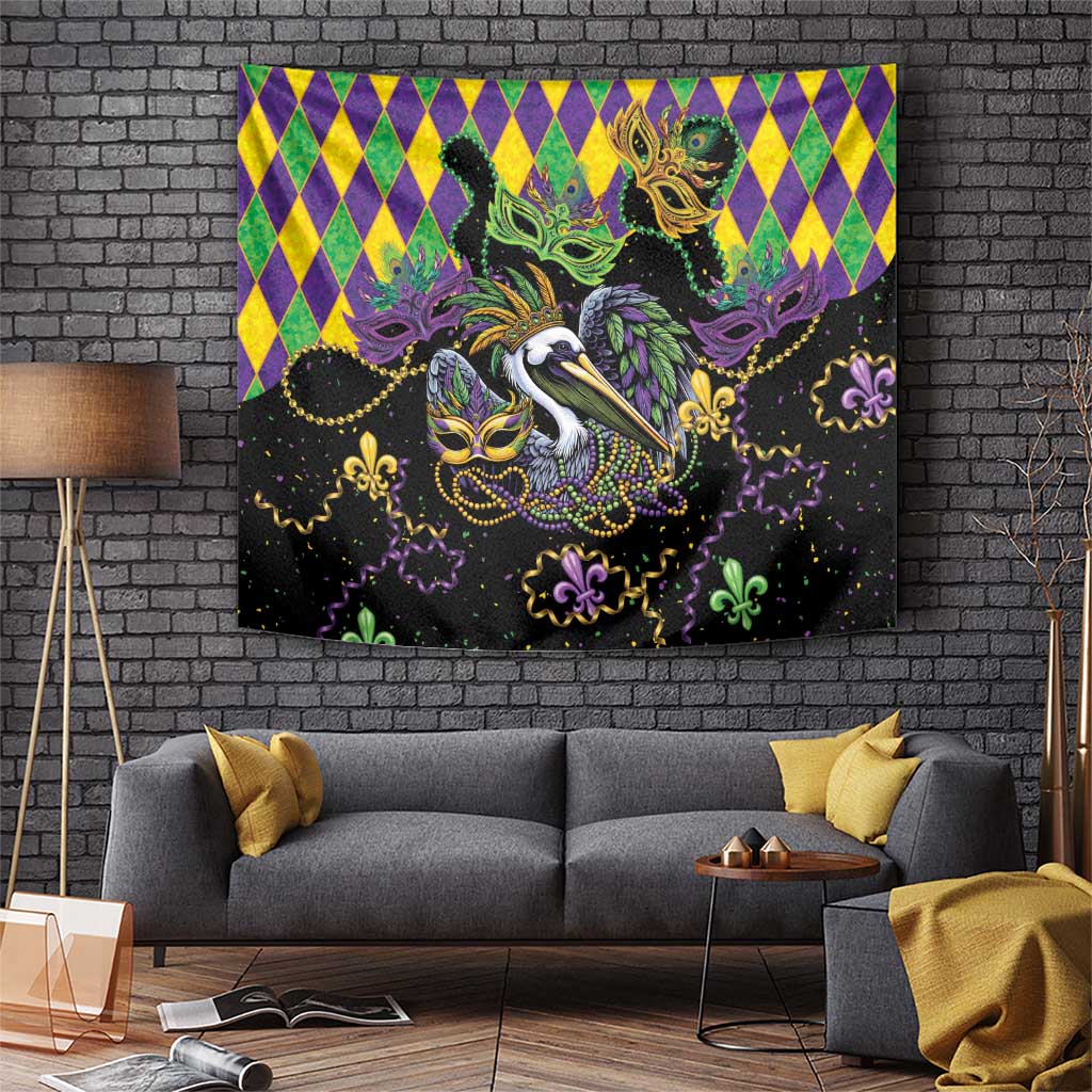 Mardi Gras Pelican Tapestry On Tuesdays We Wear Beads - Wonder Print Shop