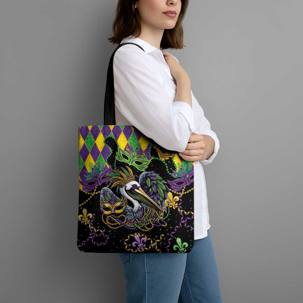 Mardi Gras Pelican Tote Bag On Tuesdays We Wear Beads - Wonder Print Shop