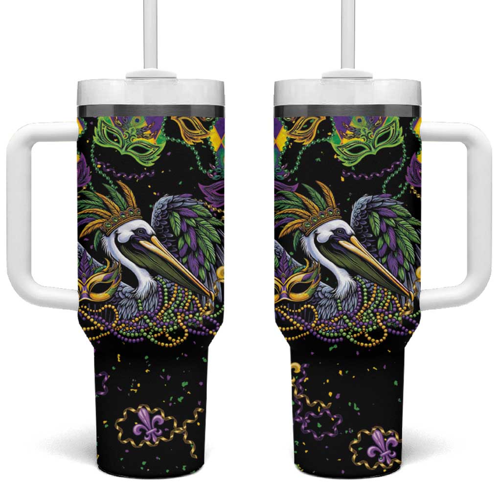 Mardi Gras Pelican Tumbler With Handle On Tuesdays We Wear Beads - Wonder Print Shop