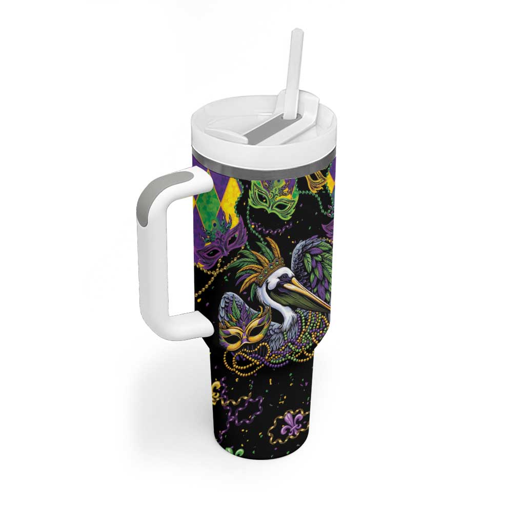 Mardi Gras Pelican Tumbler With Handle On Tuesdays We Wear Beads - Wonder Print Shop