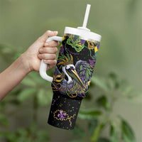 Mardi Gras Pelican Tumbler With Handle On Tuesdays We Wear Beads - Wonder Print Shop