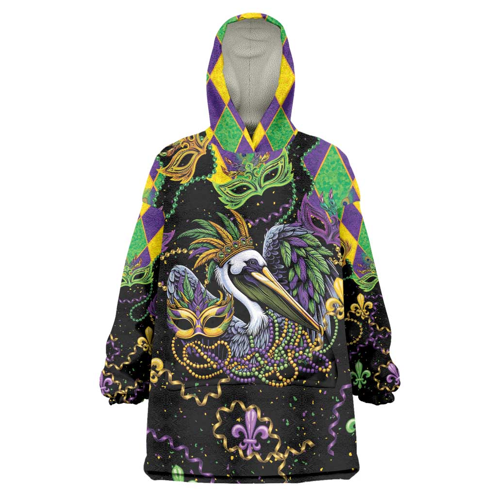 Mardi Gras Pelican Wearable Blanket Hoodie On Tuesdays We Wear Beads - Wonder Print Shop