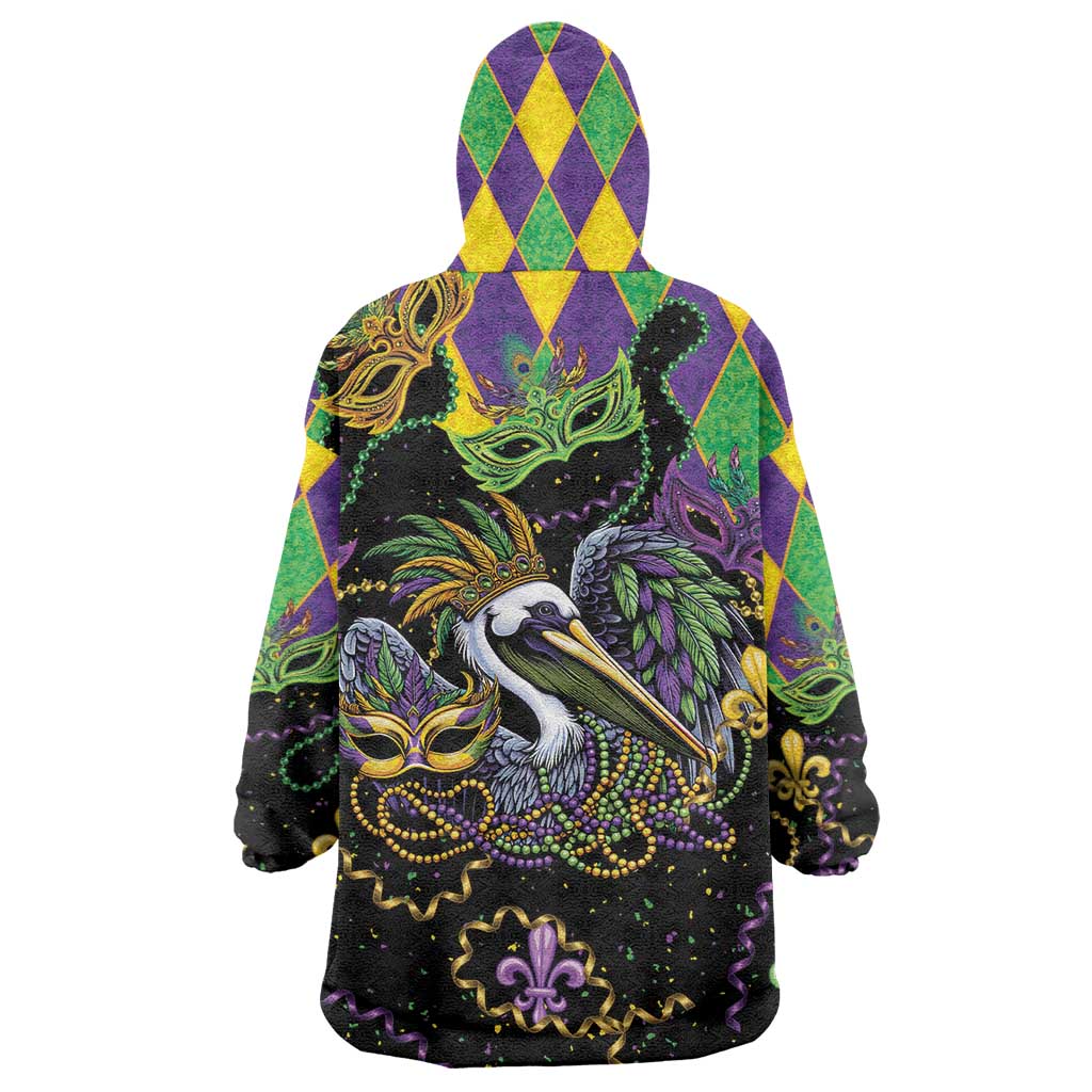 Mardi Gras Pelican Wearable Blanket Hoodie On Tuesdays We Wear Beads - Wonder Print Shop