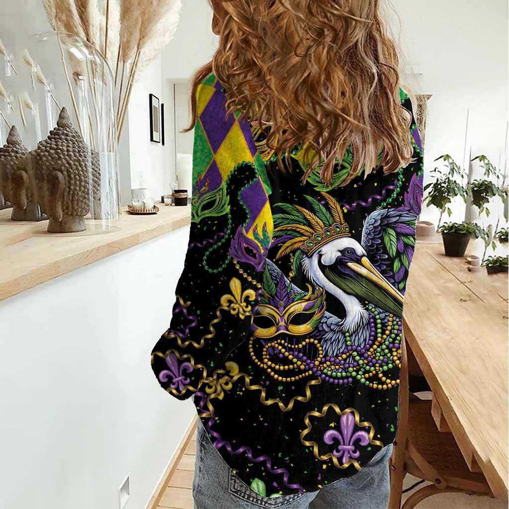 Mardi Gras Pelican Women Casual Shirt On Tuesdays We Wear Beads - Wonder Print Shop