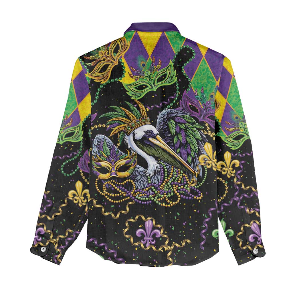 Mardi Gras Pelican Women Casual Shirt On Tuesdays We Wear Beads - Wonder Print Shop