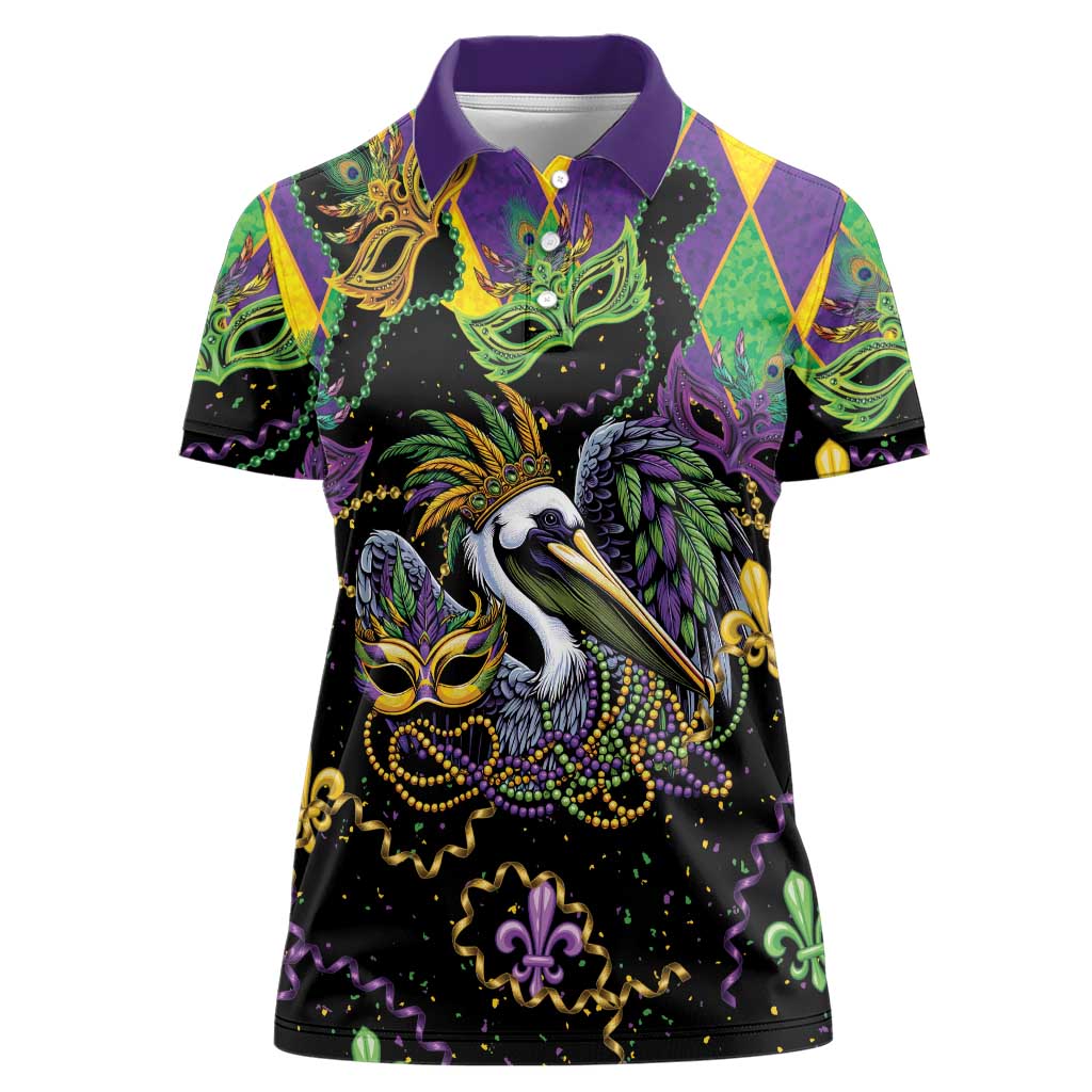 Mardi Gras Pelican Women Polo Shirt On Tuesdays We Wear Beads - Wonder Print Shop