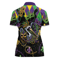 Mardi Gras Pelican Women Polo Shirt On Tuesdays We Wear Beads - Wonder Print Shop