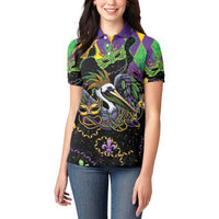 Mardi Gras Pelican Women Polo Shirt On Tuesdays We Wear Beads - Wonder Print Shop