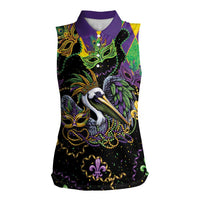 Mardi Gras Pelican Women Sleeveless Polo Shirt On Tuesdays We Wear Beads - Wonder Print Shop