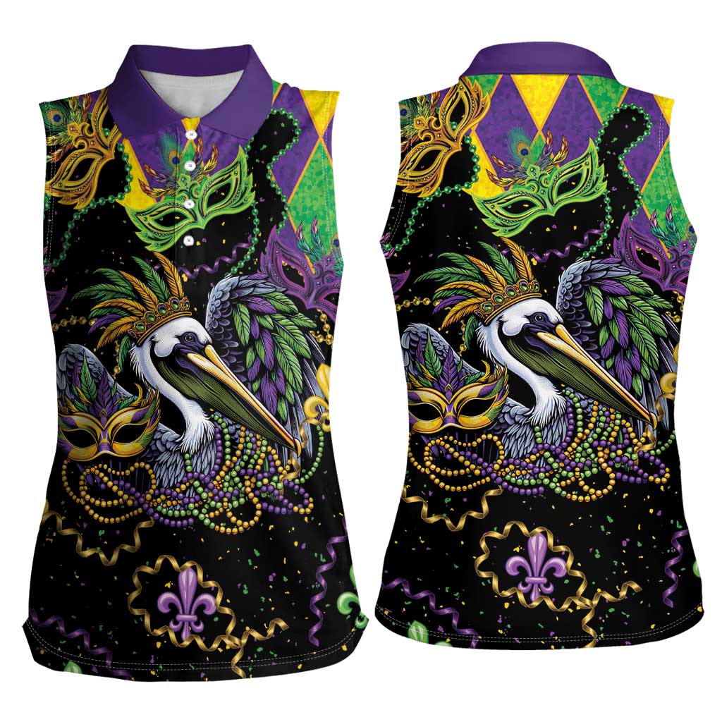 Mardi Gras Pelican Women Sleeveless Polo Shirt On Tuesdays We Wear Beads - Wonder Print Shop