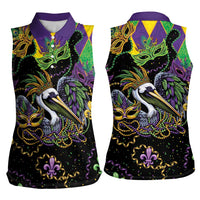 Mardi Gras Pelican Women Sleeveless Polo Shirt On Tuesdays We Wear Beads - Wonder Print Shop