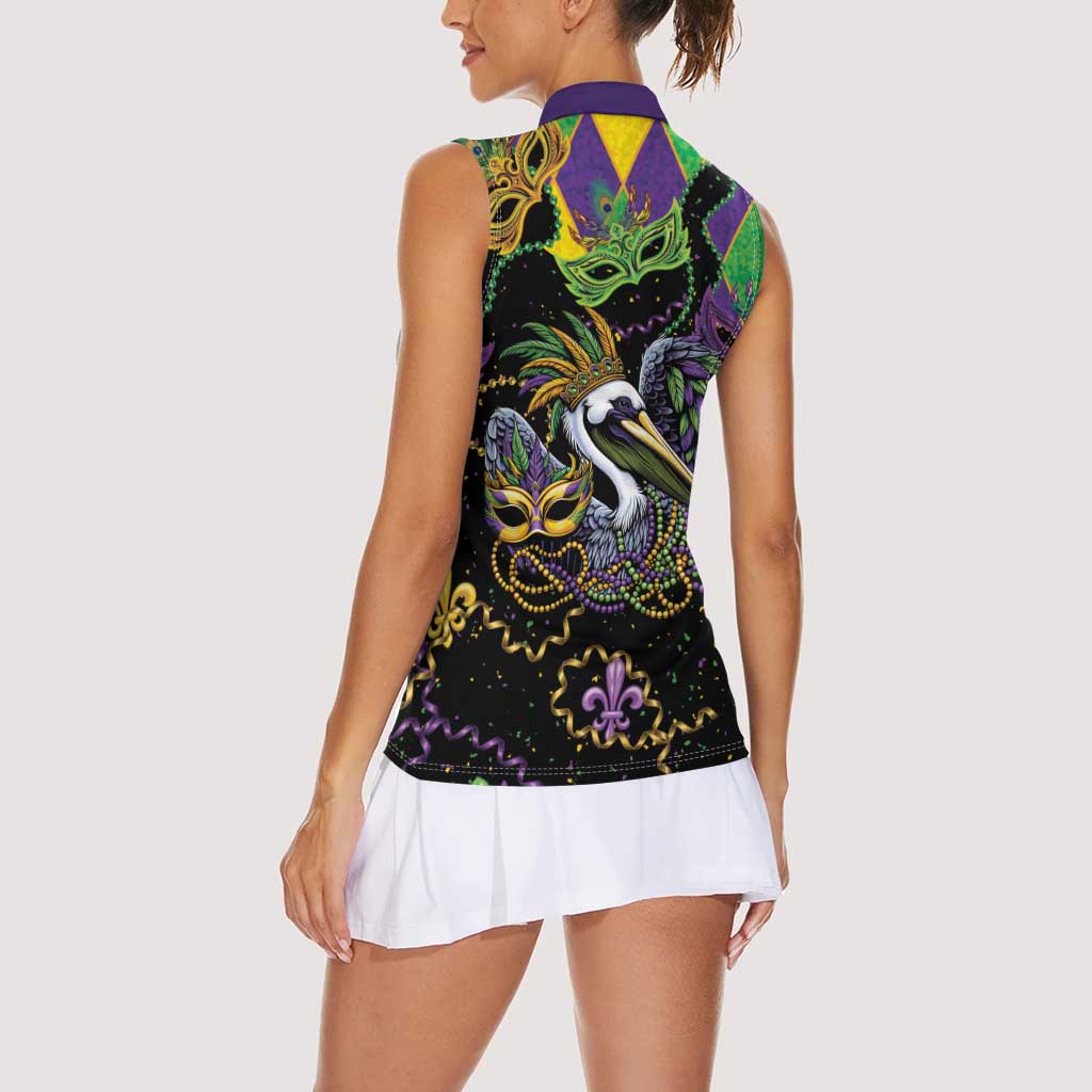 Mardi Gras Pelican Women Sleeveless Polo Shirt On Tuesdays We Wear Beads - Wonder Print Shop