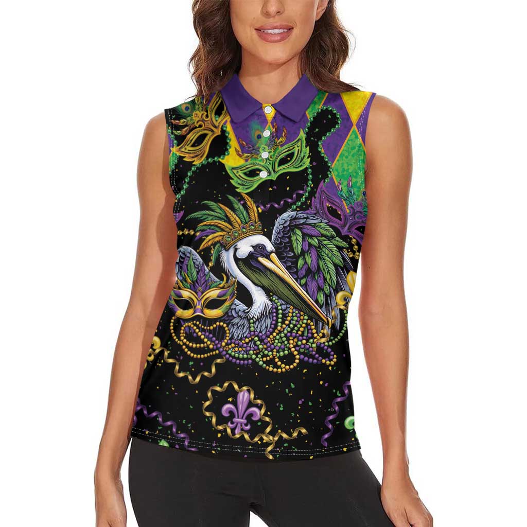 Mardi Gras Pelican Women Sleeveless Polo Shirt On Tuesdays We Wear Beads - Wonder Print Shop