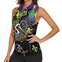 Mardi Gras Pelican Women Sleeveless Polo Shirt On Tuesdays We Wear Beads - Wonder Print Shop
