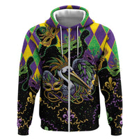 Mardi Gras Pelican Zip Hoodie On Tuesdays We Wear Beads - Wonder Print Shop