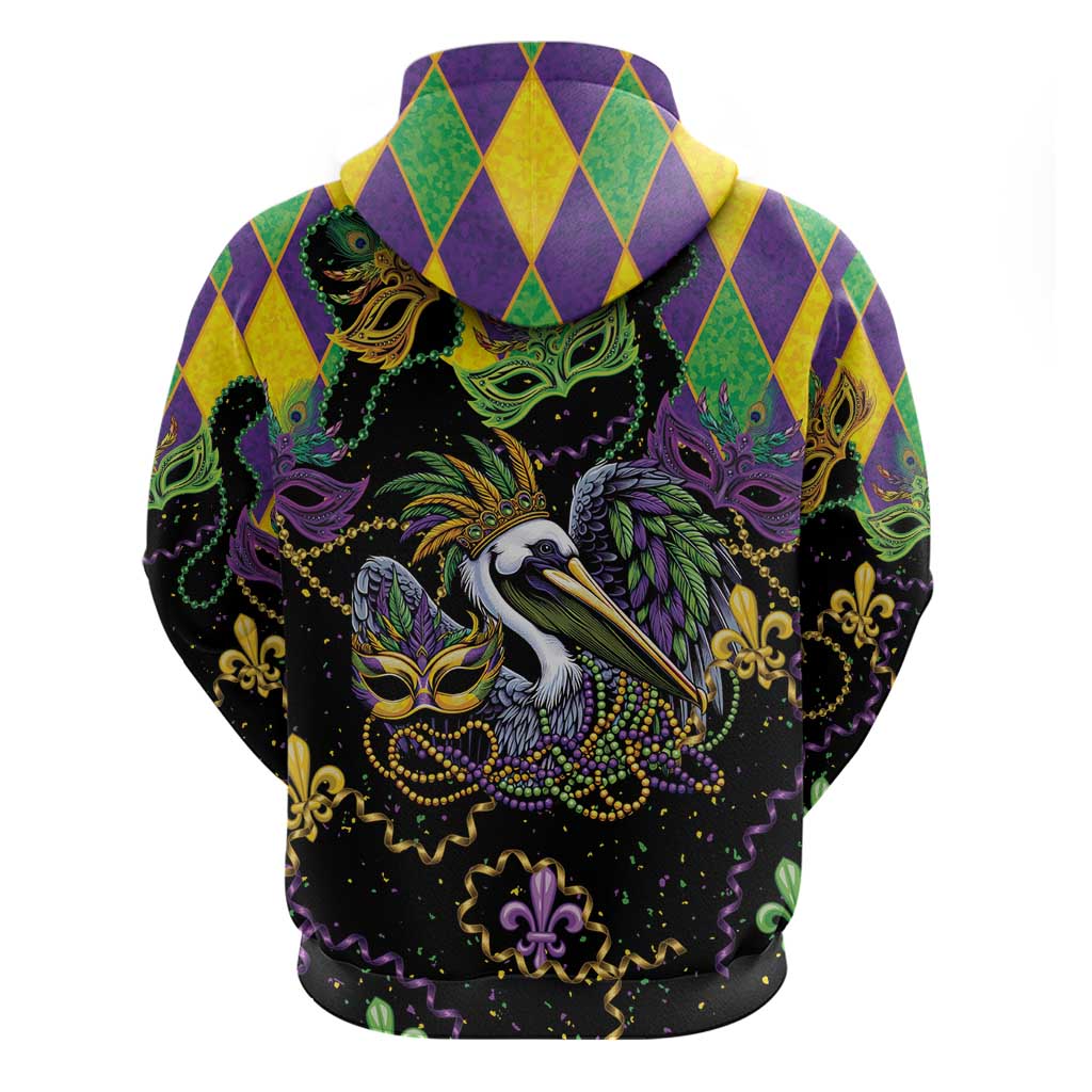 Mardi Gras Pelican Zip Hoodie On Tuesdays We Wear Beads - Wonder Print Shop