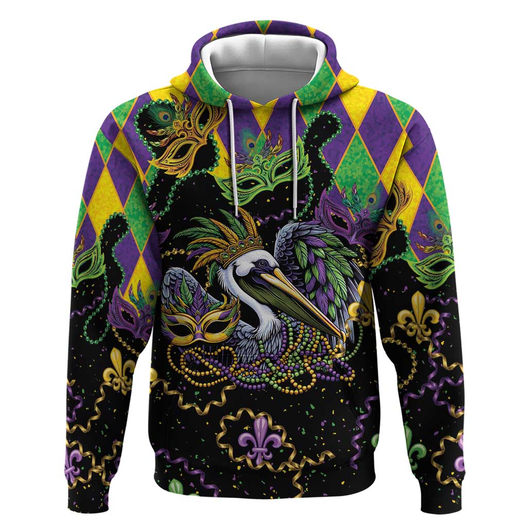 Mardi Gras Pelican Zip Hoodie On Tuesdays We Wear Beads - Wonder Print Shop