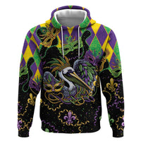 Mardi Gras Pelican Zip Hoodie On Tuesdays We Wear Beads - Wonder Print Shop