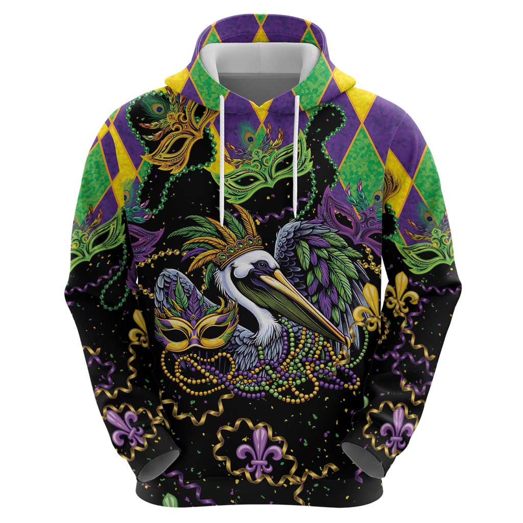 Mardi Gras Pelican Zip Hoodie On Tuesdays We Wear Beads - Wonder Print Shop