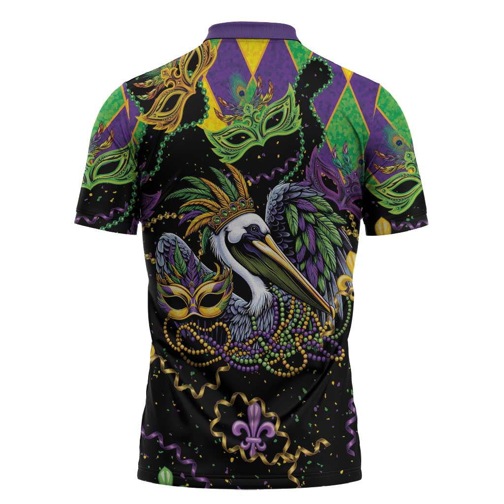 Mardi Gras Pelican Zipper Polo Shirt On Tuesdays We Wear Beads - Wonder Print Shop