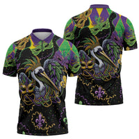 Mardi Gras Pelican Zipper Polo Shirt On Tuesdays We Wear Beads - Wonder Print Shop