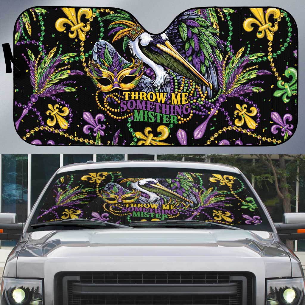 Mardi Gras Pelican Auto Sun Shade Throw me Something Mister! - Wonder Print Shop