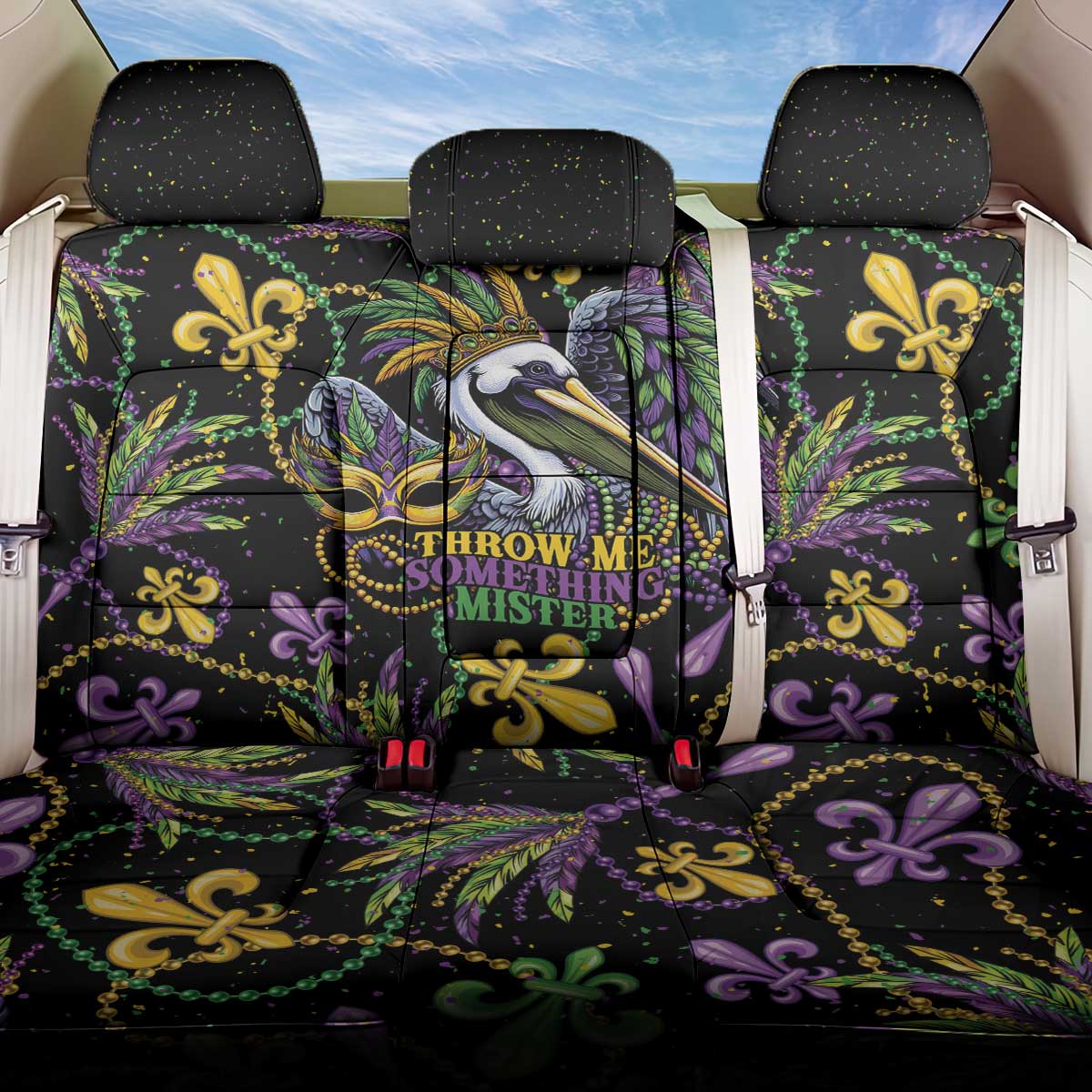 Mardi Gras Pelican Back Car Seat Cover Throw me Something Mister! - Wonder Print Shop