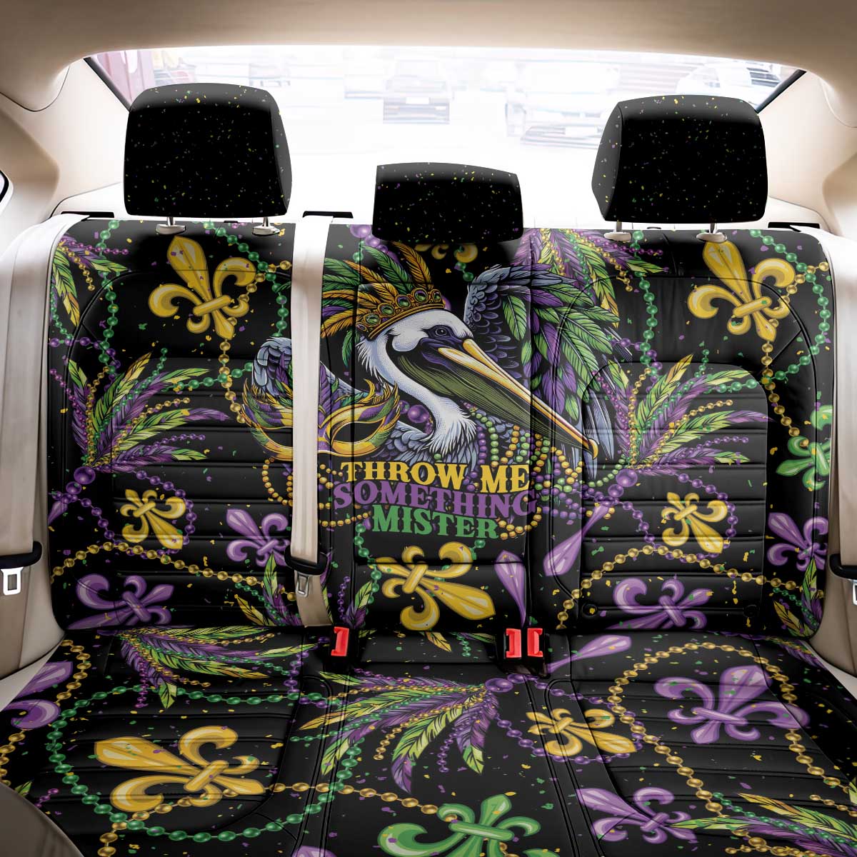 Mardi Gras Pelican Back Car Seat Cover Throw me Something Mister! - Wonder Print Shop