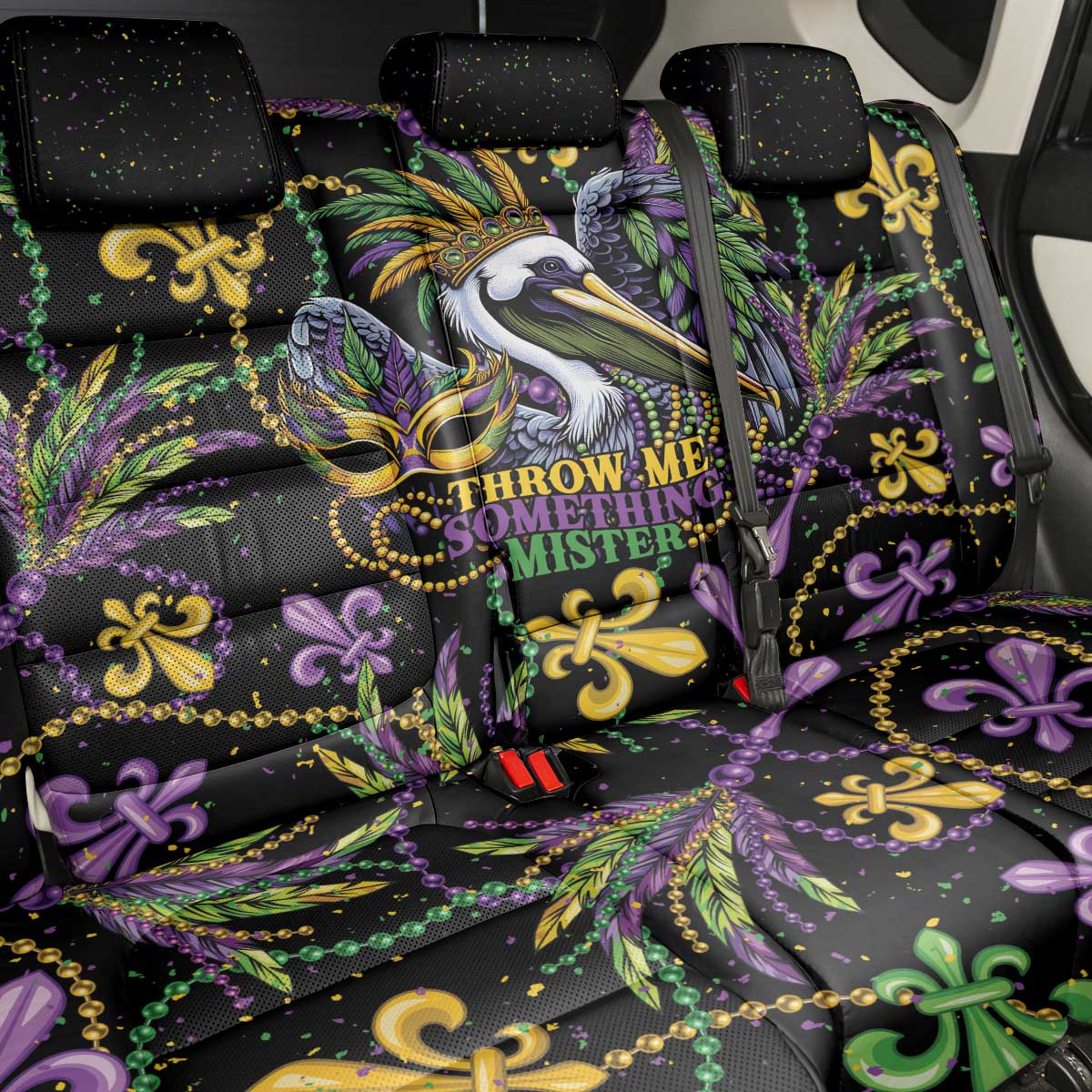 Mardi Gras Pelican Back Car Seat Cover Throw me Something Mister! - Wonder Print Shop