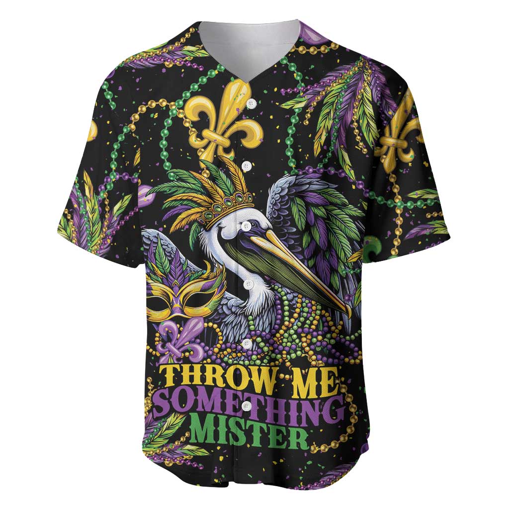 Mardi Gras Pelican Baseball Jersey Throw me Something Mister! - Wonder Print Shop