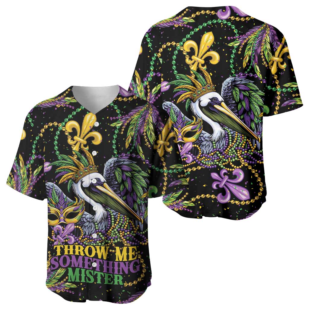 Mardi Gras Pelican Baseball Jersey Throw me Something Mister! - Wonder Print Shop