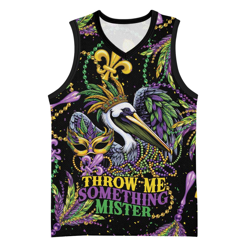 Mardi Gras Pelican Basketball Jersey Throw me Something Mister! - Wonder Print Shop