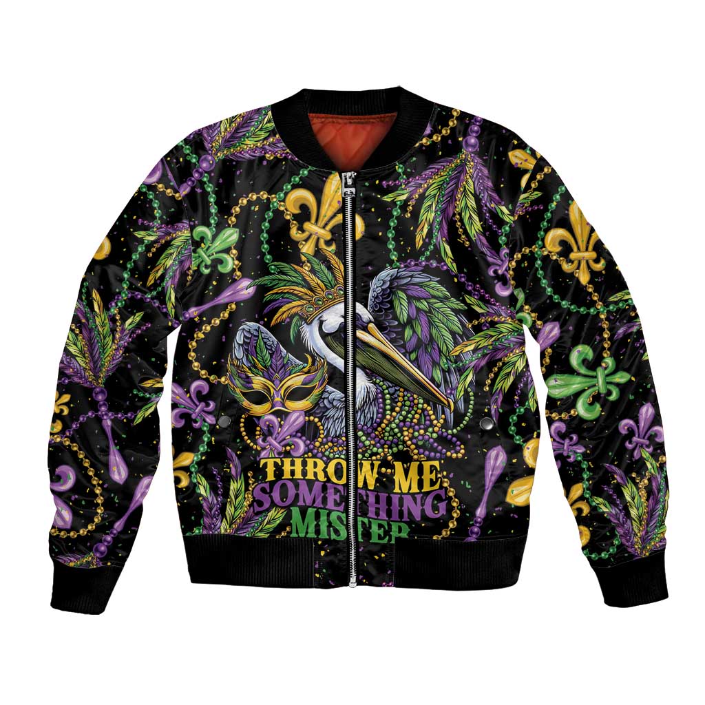 Mardi Gras Pelican Bomber Jacket Throw me Something Mister! - Wonder Print Shop