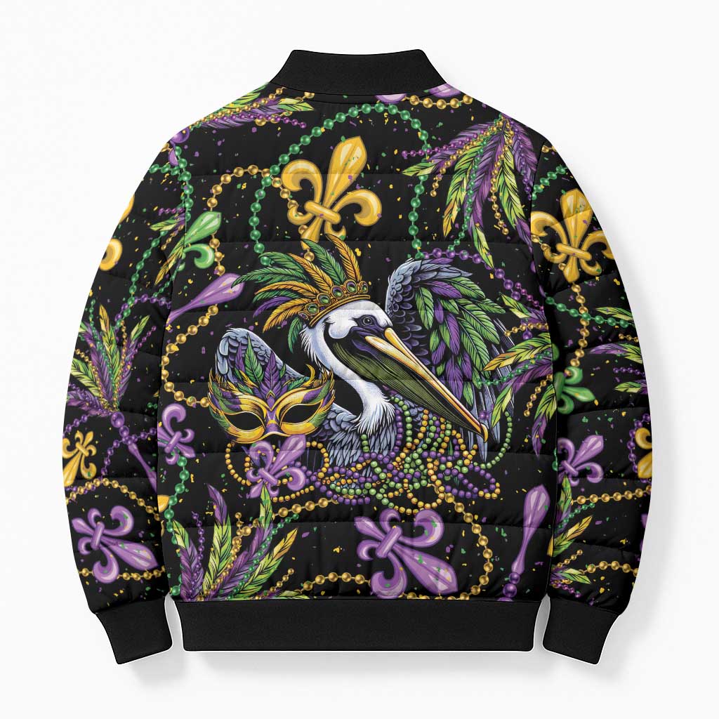 Mardi Gras Pelican Bomber Puffer Jacket Throw me Something Mister! - Wonder Print Shop