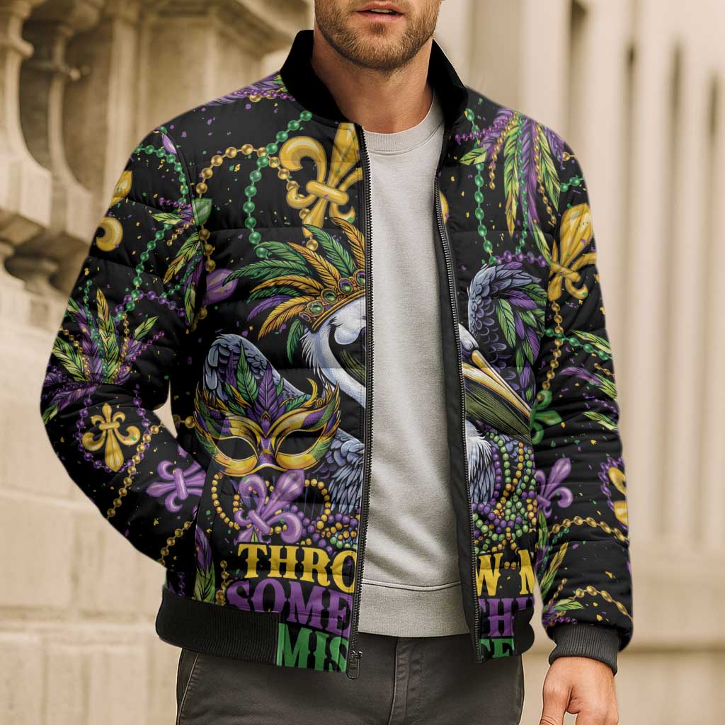 Mardi Gras Pelican Bomber Puffer Jacket Throw me Something Mister! - Wonder Print Shop